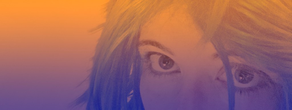 A white woman's eye with a peachy glaze